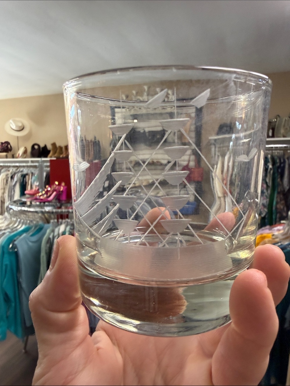 Vintage Javit Crystal Clipper Ship Etched Rock Glasses set of 6 - Picture 2 of 10